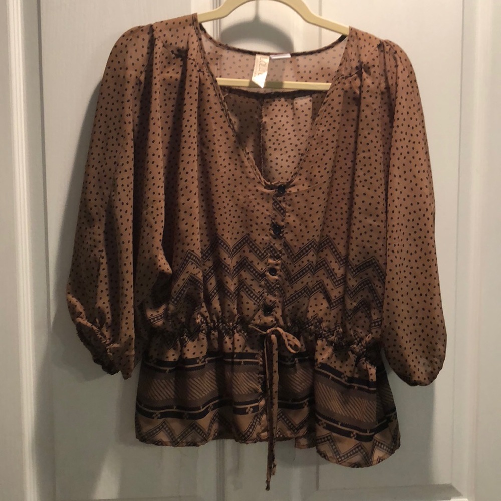 Boho Top with deep v-neck and tie at waist